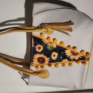 Sunflower Patterned White and Yellow Women's Bag